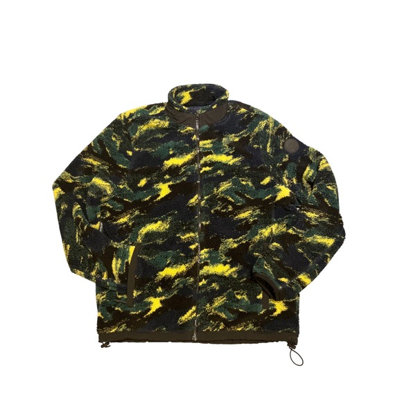 American Eagle Camo Fleece Jacket Full Zip L Mens Yellow Green Black Shepa Y2K - Picture 1 of 10